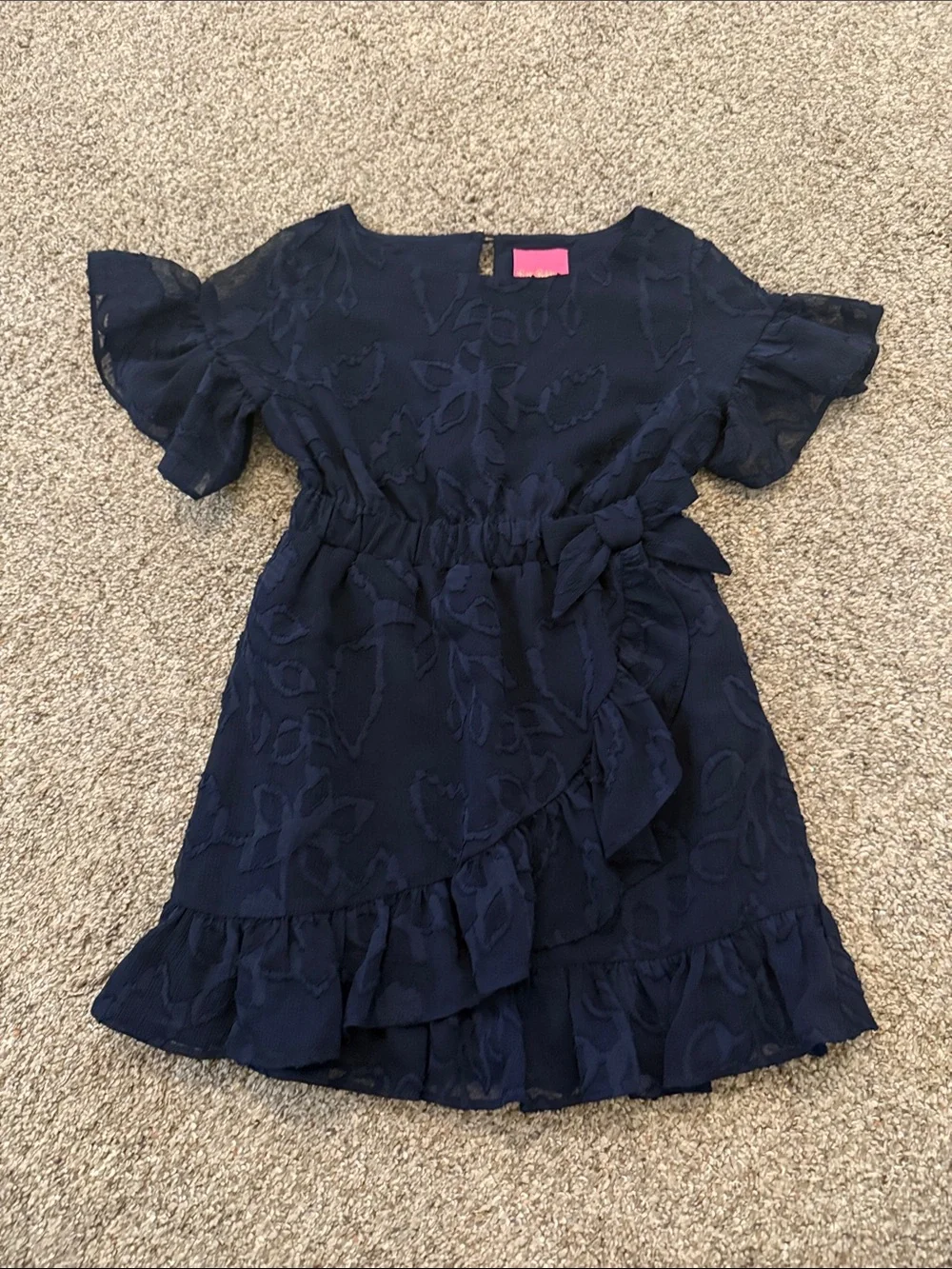 Lilly Pulitzer Girls Mini Darlah Dress Navy short sleeve Ruffle Bow Size 4